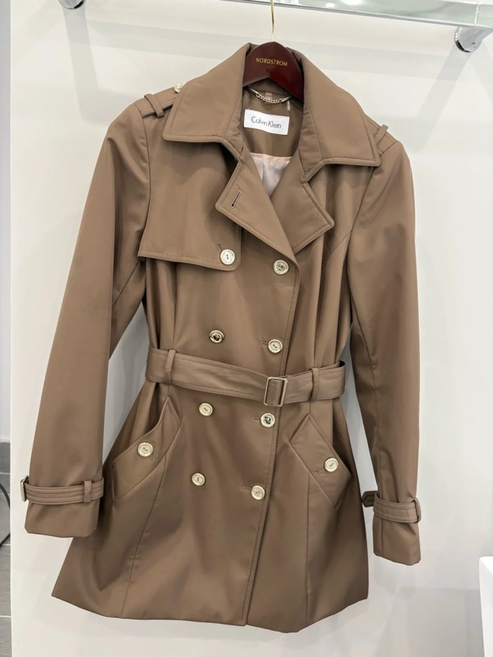 Calvin Klein Women's Brown Double-Breasted Trench Coat with Belt - Picture 1 of 4